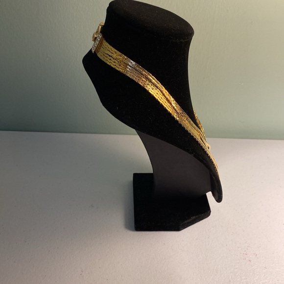 Vintage Nolan Miller 7 Strand Gold Tone Necklace with Rhinestone Clasp - Picture 2 of 6